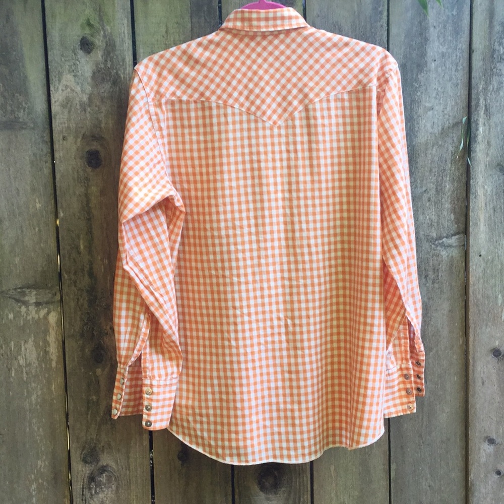 Unisex Vintage Orange/White Gingham Western Shirt - Picture 3 of 8